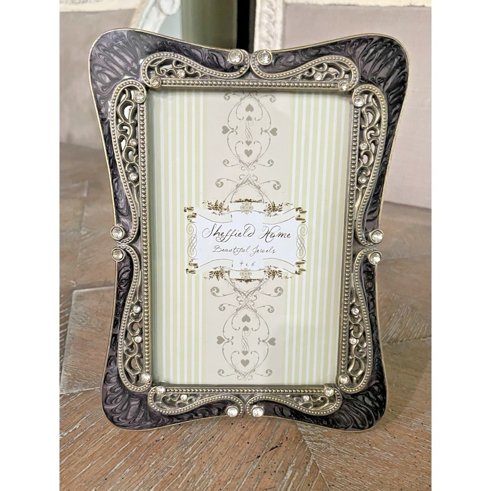 Sheffield Home 4 X 6 Jeweled Metal Marbled Enamel Photo Easel Picture Frame